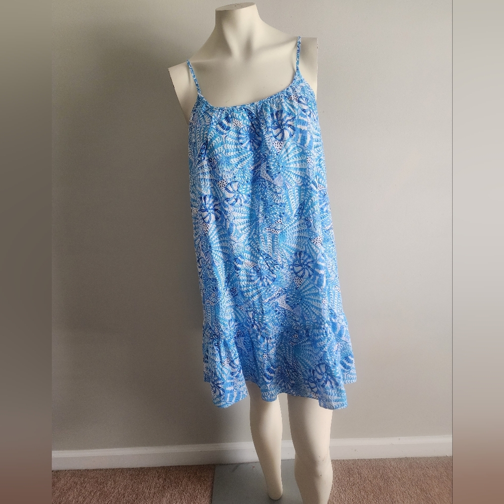 Lilly Pulitzer Jayden Mini Dress women small 100% Linen Blue/White Coastal beach - Picture 2 of 14